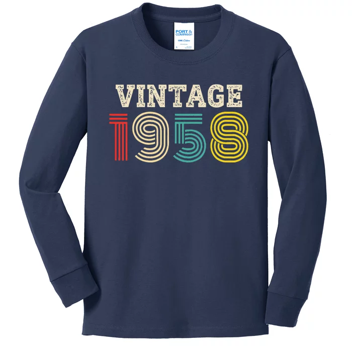 Vintage 1958 Made In 1958 65th Birthday Gift 65 Year Old Kids Long Sleeve Shirt