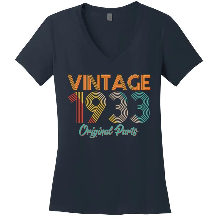 Vintage 1933 Original Parts 90th Birthday Women's V-Neck T-Shirt