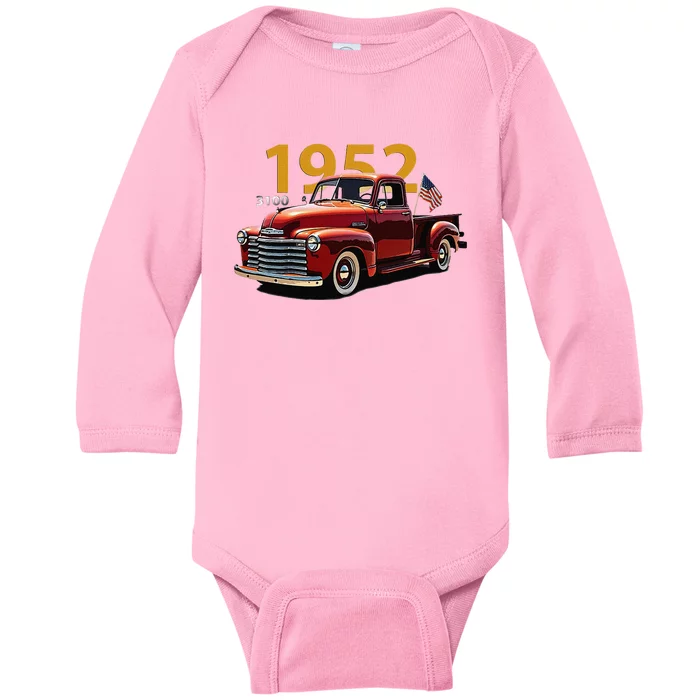 Vintage 1952 Old Red Pickup Truck 3100 Hot Rod Restored Baby Long Sleeve Bodysuit