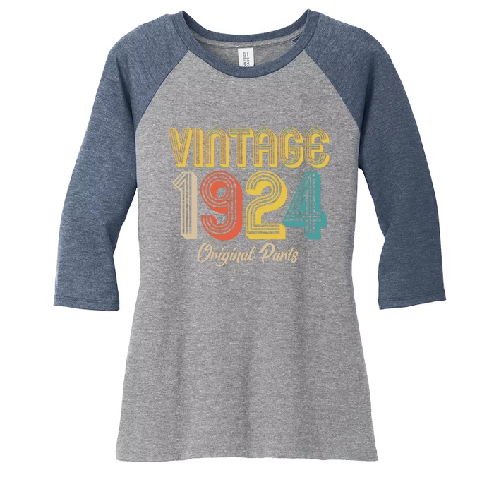 Vintage 1924 Original Parts 100th Birthday Women's Tri-Blend 3/4-Sleeve Raglan Shirt