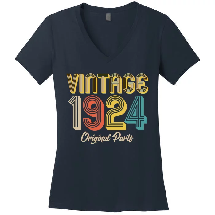 Vintage 1924 Original Parts 100th Birthday Women's V-Neck T-Shirt