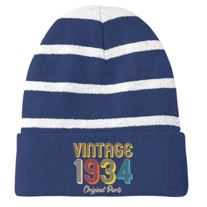 Vintage 1934 Original Parts 90th Birthday Striped Beanie with Solid Band