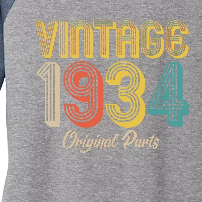 Vintage 1934 Original Parts 90th Birthday Women's Tri-Blend 3/4-Sleeve Raglan Shirt