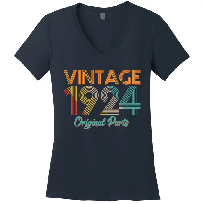 Vintage 1924 Original Parts 100th Birthday Women's V-Neck T-Shirt