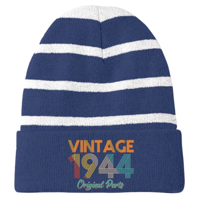 Vintage 1944 Original Parts 80th Birthday Striped Beanie with Solid Band