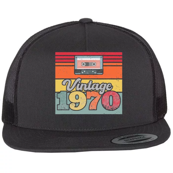 Vintage 1970 Retro Sunset Cassette Flat Bill Trucker Hat