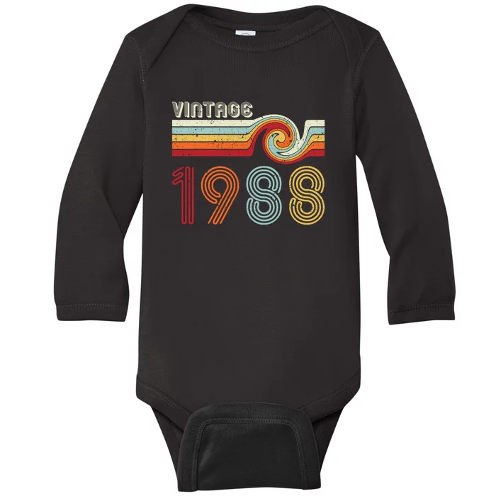 Vintage 1988 Retro Birthday Gift Baby Long Sleeve Bodysuit