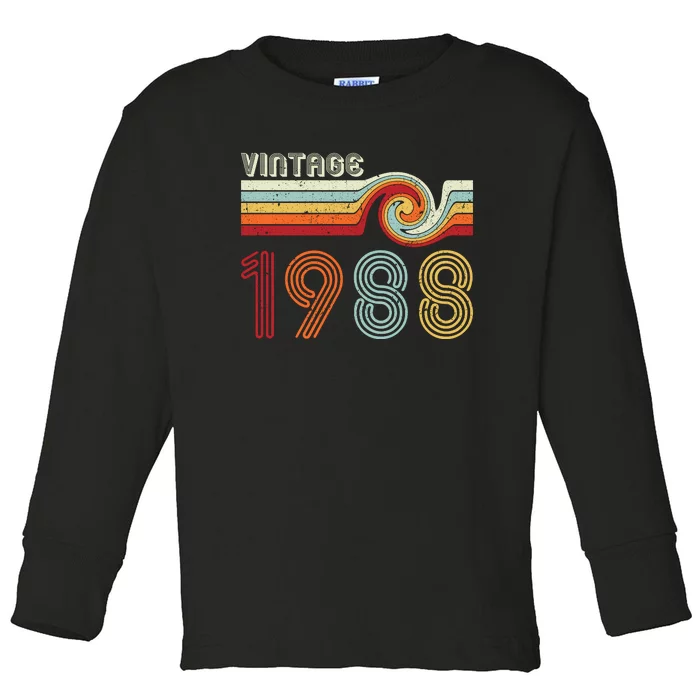 Vintage 1988 Retro Birthday Gift Toddler Long Sleeve Shirt