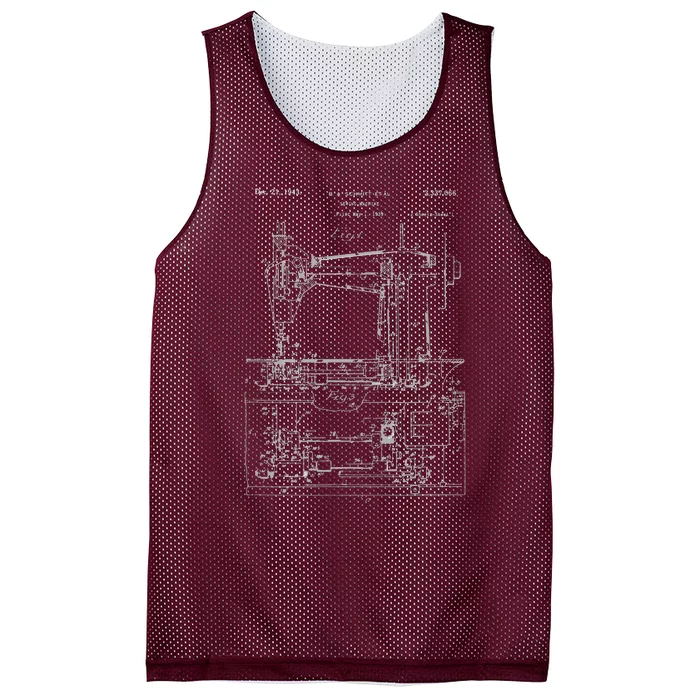 Vintage 1943 Sewing Machine Patent Print Seamstress Gift Mesh Reversible Basketball Jersey Tank