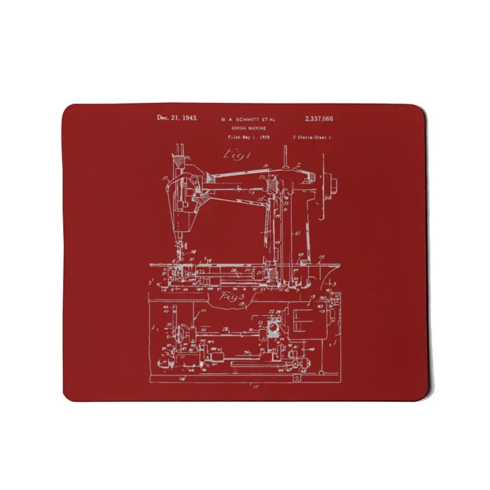 Vintage 1943 Sewing Machine Patent Print Seamstress Gift Mousepad