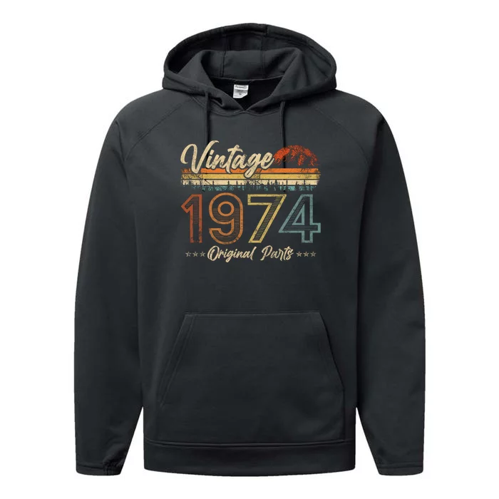 Vintage 1974 Shirt 50th Birthday Gifts 50 Years Old Bday Performance Fleece Hoodie