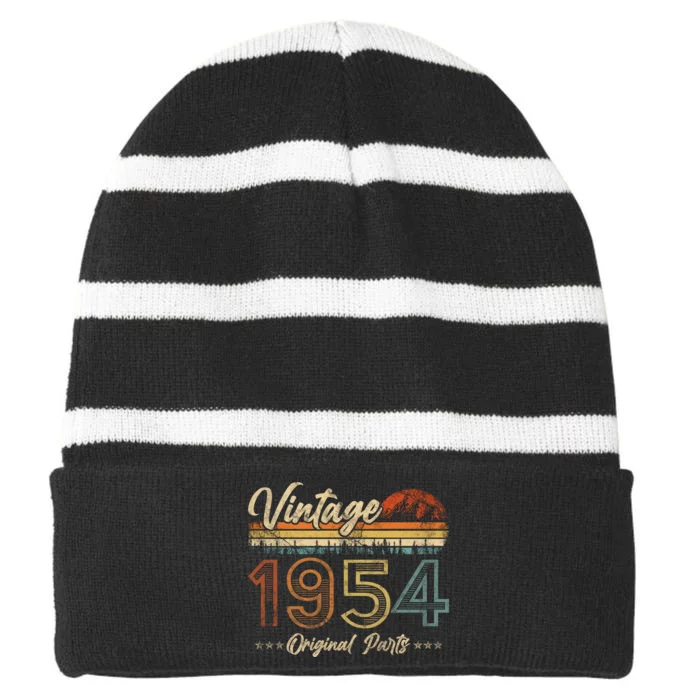 Vintage 1954 Shirt 70th Birthday Gifts 70 Years Old Bday Striped Beanie with Solid Band