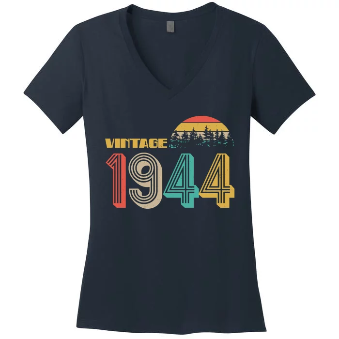 Vintage 1944 Sun Wilderness 80th Birthday Women's V-Neck T-Shirt