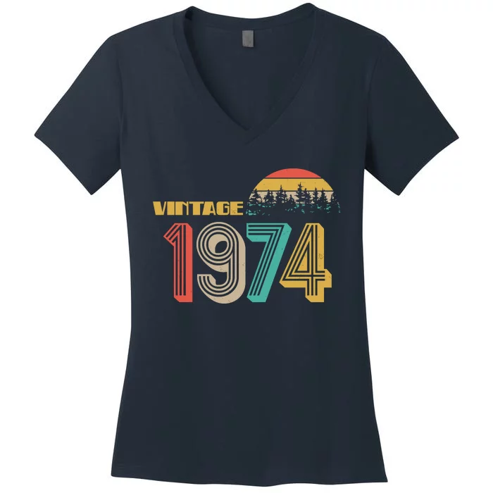 Vintage 1974 Sun Wilderness 50th Birthday Women's V-Neck T-Shirt