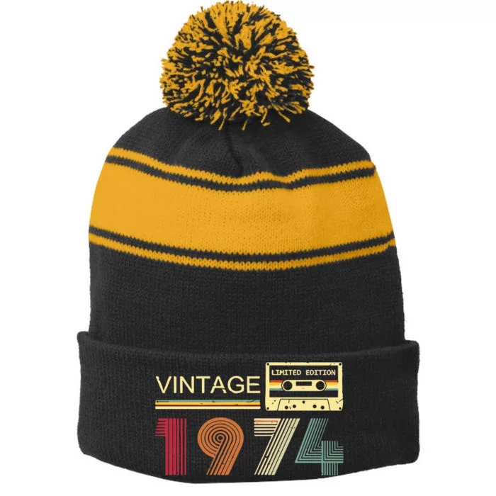 Vintage 1974 Stripe Pom Pom Beanie