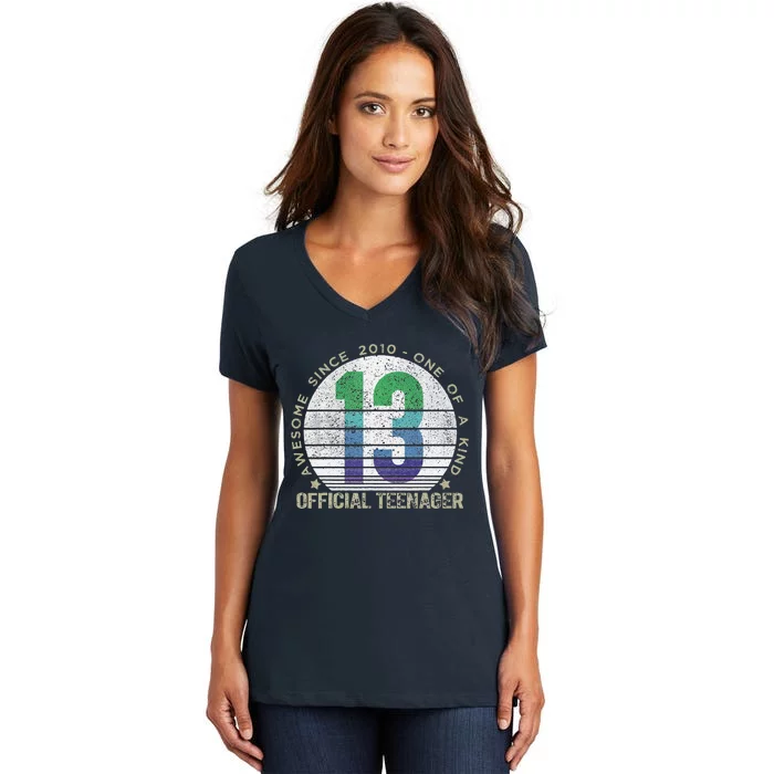 Vintage 13 Year Old Gifts 13th Birthday Women's V-Neck T-Shirt