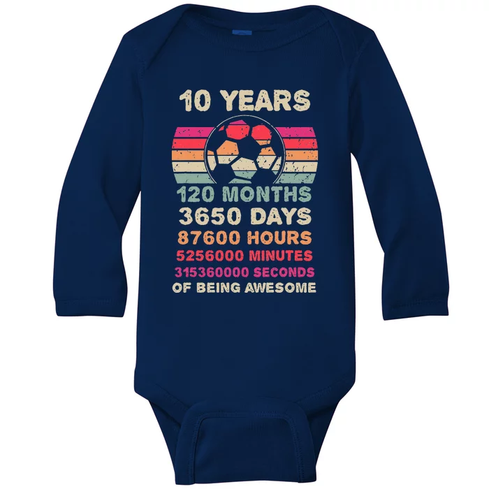 vintage 10 Year Old Soccer Birthday Baby Long Sleeve Bodysuit