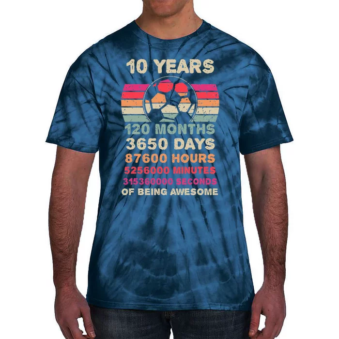 vintage 10 Year Old Soccer Birthday Tie-Dye T-Shirt