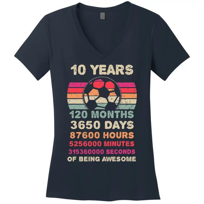 vintage 10 Year Old Soccer Birthday Women's V-Neck T-Shirt