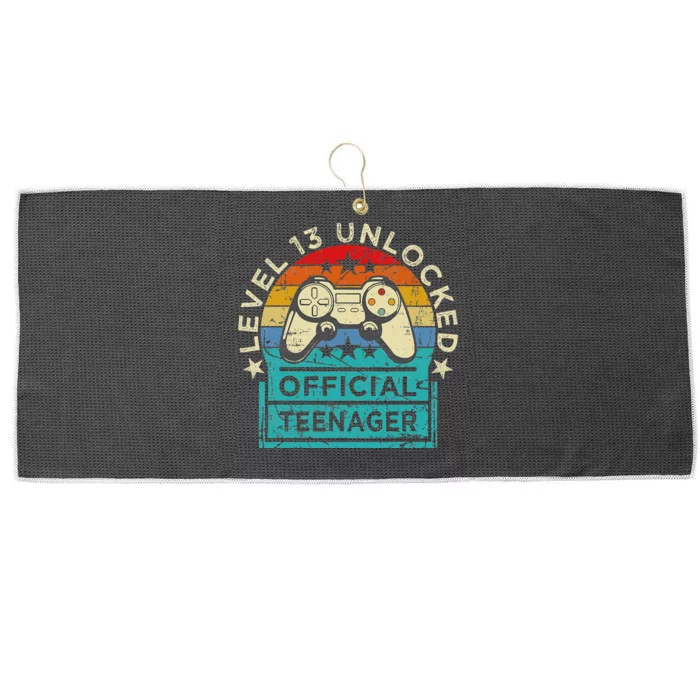 Vintage 13 Years Old Gamer Level 13 Official Teenager Large Microfiber Waffle Golf Towel