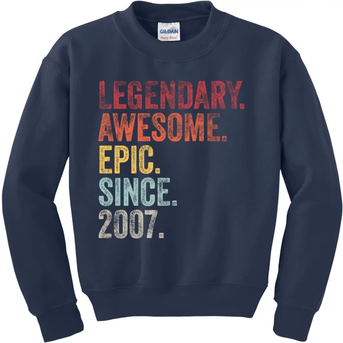 Vintage 2007 15th Birthday Legendary Awesome Epic Since 2007 Pullover Hoodie Kids Sweatshirt