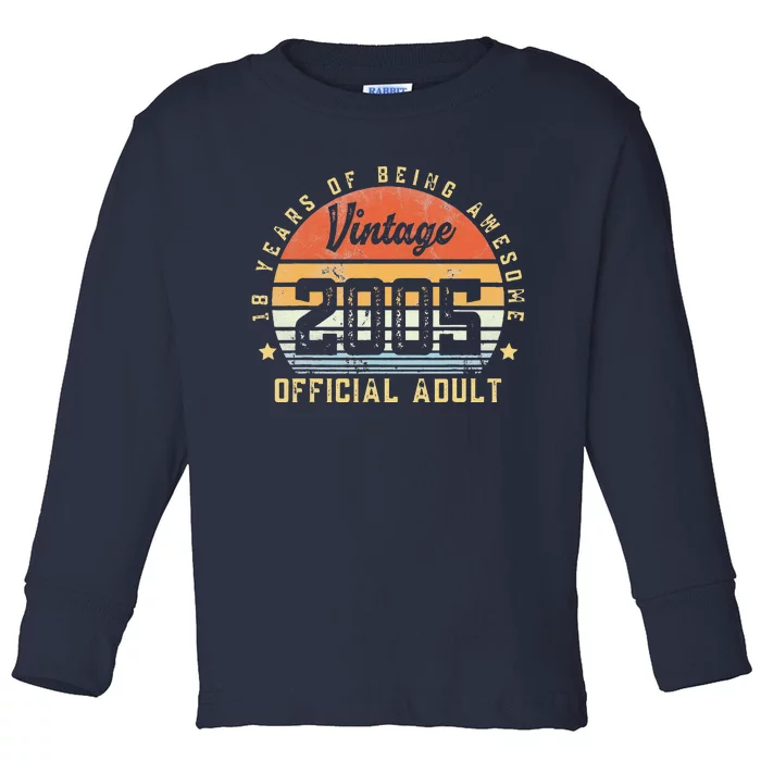 Vintage 2005 18 Years Old Gifts 18th Birthday Adult Toddler Long Sleeve Shirt