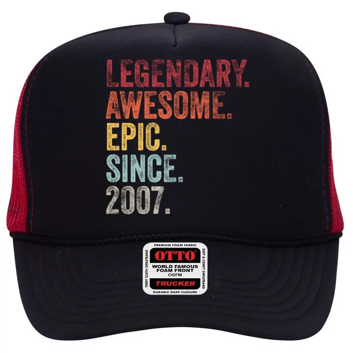 Vintage 2007 15th Birthday Legendary Awesome Epic Since 2007 Cute Gift High Crown Mesh Trucker Hat