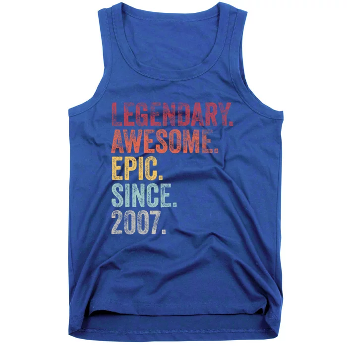 Vintage 2007 15th Birthday Legendary Awesome Epic Since 2007 Cute Gift Tank Top