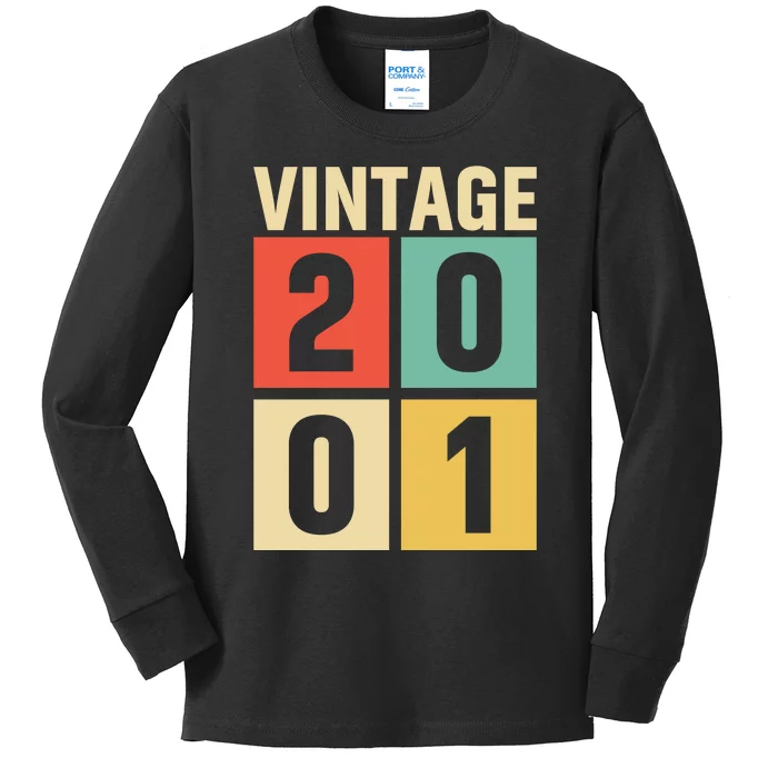 Vintage 2001 21st Birthday Celebration Kids Long Sleeve Shirt