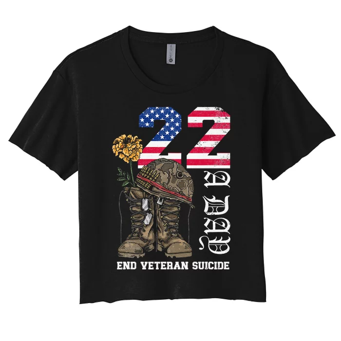 Veteran 22 A Day Take Their Lives End Veteran Suicide Women's Crop Top Tee