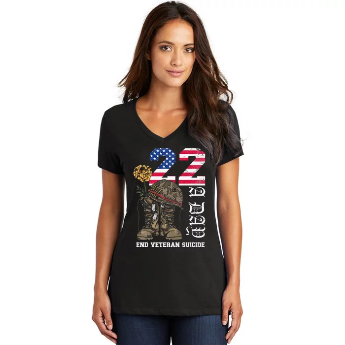 Veteran 22 A Day Take Their Lives End Veteran Suicide Women's V-Neck T-Shirt