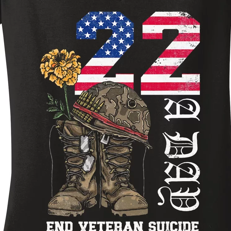 Veteran 22 A Day Take Their Lives End Veteran Suicide Women's V-Neck T-Shirt