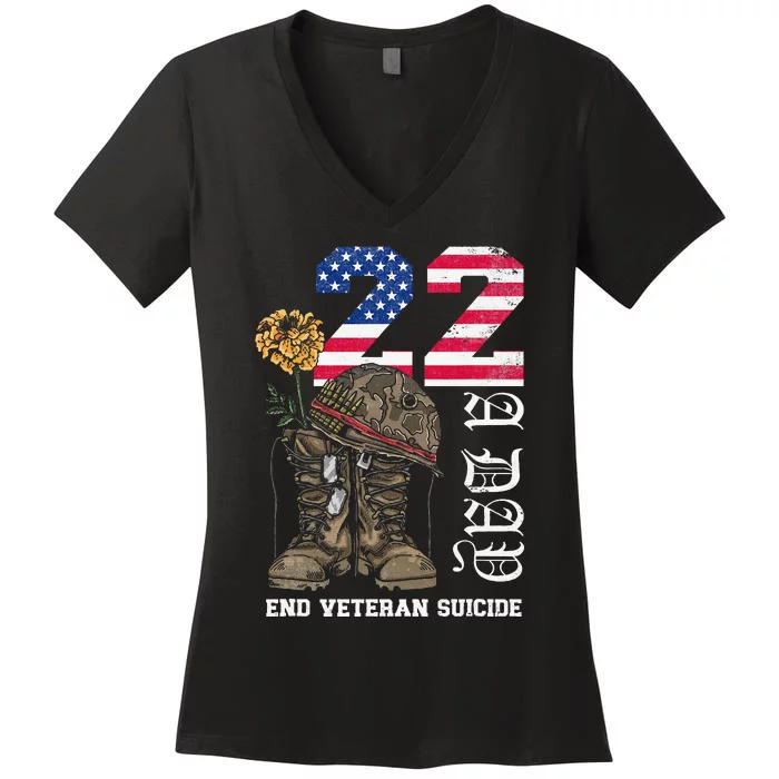 Veteran 22 A Day Take Their Lives End Veteran Suicide Women's V-Neck T-Shirt