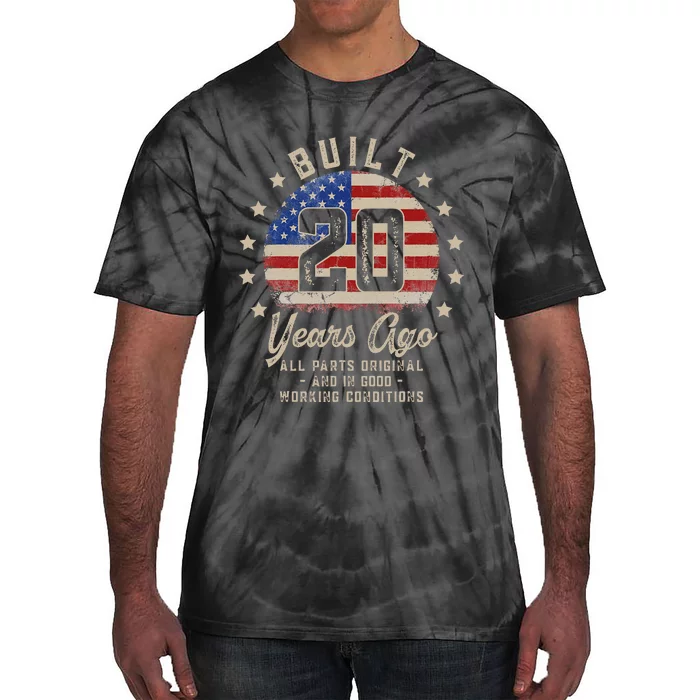 Vintage 20th Birthday Built 20 Years Ago American Flag Tie-Dye T-Shirt