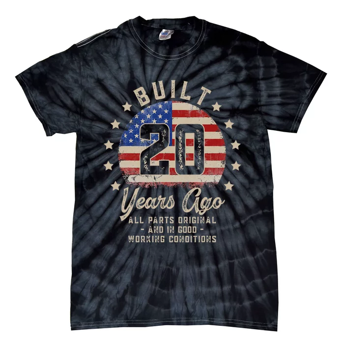 Vintage 20th Birthday Built 20 Years Ago American Flag Tie-Dye T-Shirt