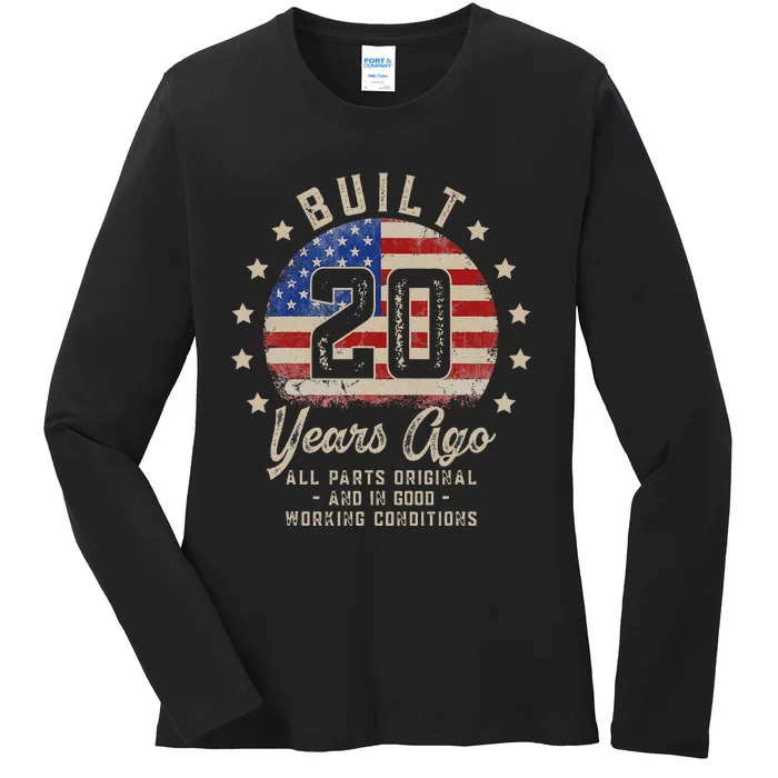 Vintage 20th Birthday Built 20 Years Ago American Flag Ladies Long Sleeve Shirt