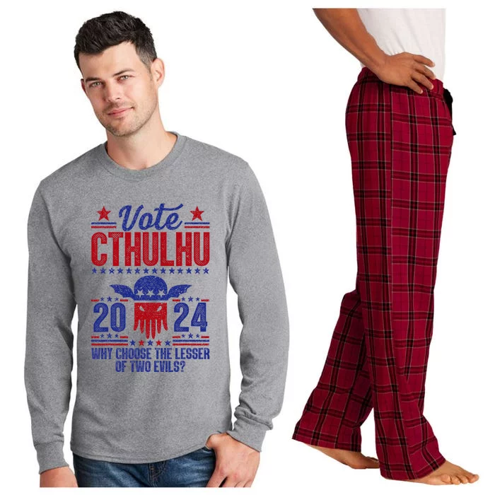 Vote 2024 Cthulhu President Choose The Lesser Of Two Evils Long Sleeve Pajama Set