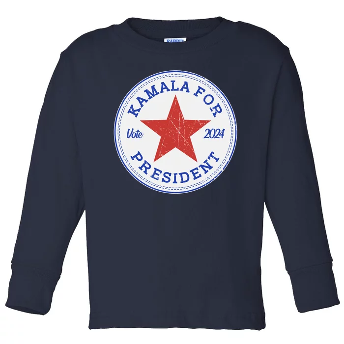 Vote 2024 Kamala For President Sneaker Logo Toddler Long Sleeve Shirt