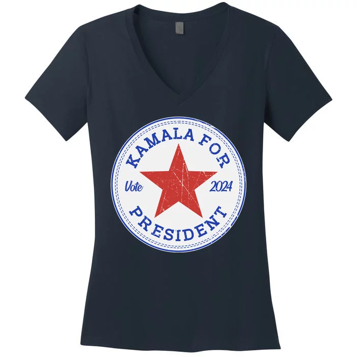 Vote 2024 Kamala For President Sneaker Logo Women's V-Neck T-Shirt