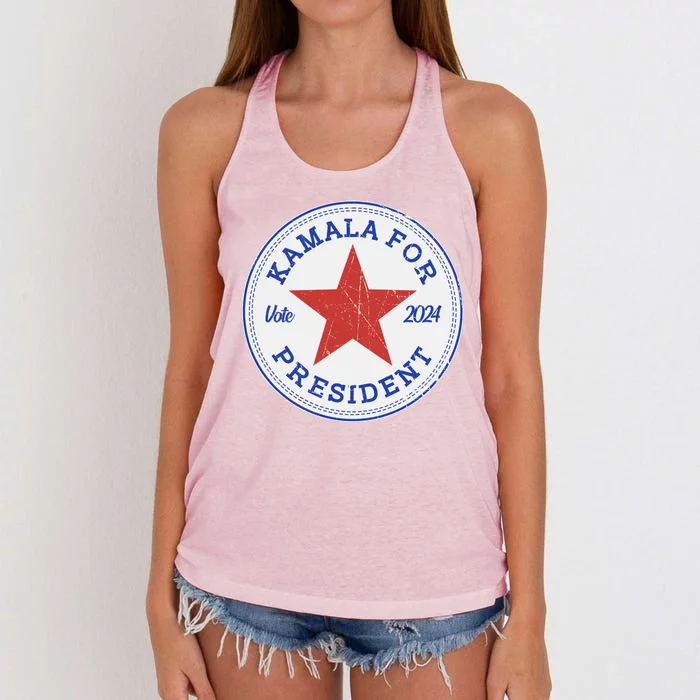 Vote 2024 Kamala For President Sneaker Logo Women's Knotted Racerback Tank