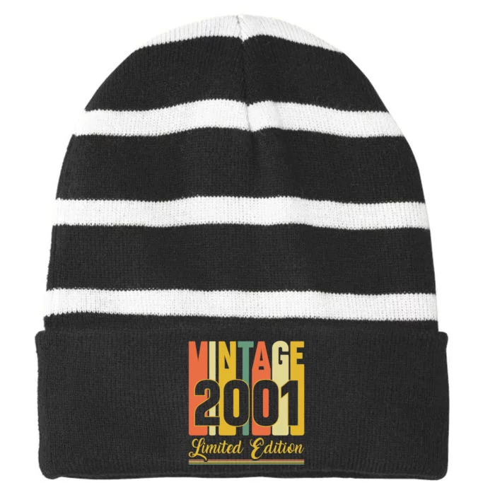 Vintage 2001 Limited Edition 21st Birthday Celebration Striped Beanie with Solid Band