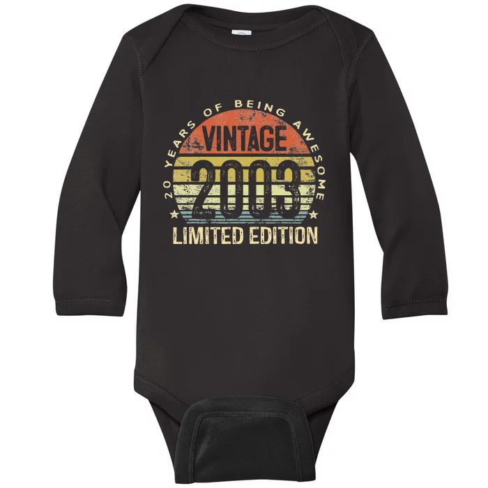 Vintage 2003 Limited Edition 20 Year Old Gifts 20th Birthday Baby Long Sleeve Bodysuit