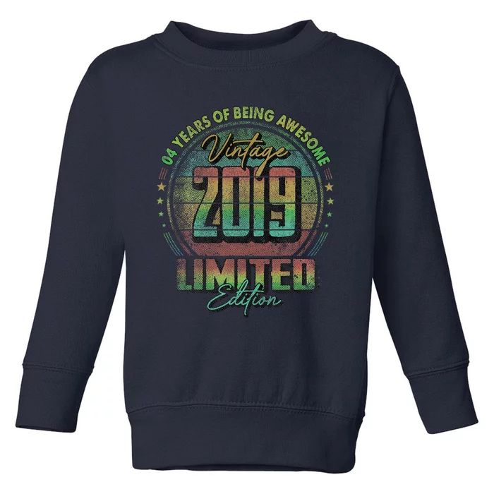 Vintage 2019 Limited Edition 4 Year Old 4th Birthday Toddler Sweatshirt