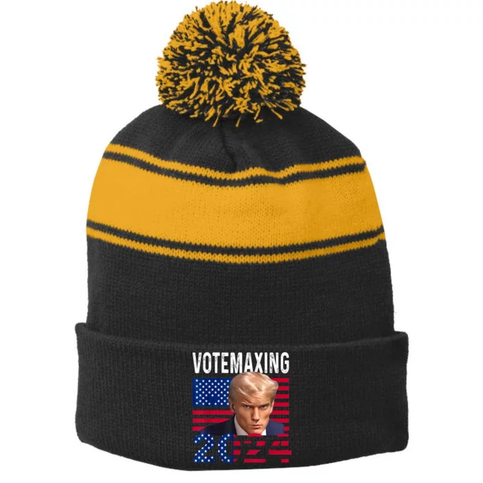 Votemaxing 2024 Looksmaxxing Funny Stripe Pom Pom Beanie