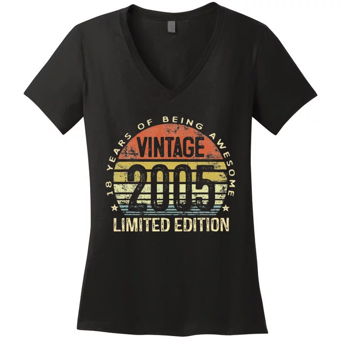 Vintage 2005 Limited Edition 18 Year Old Gifts 18th Birthday Women's V-Neck T-Shirt