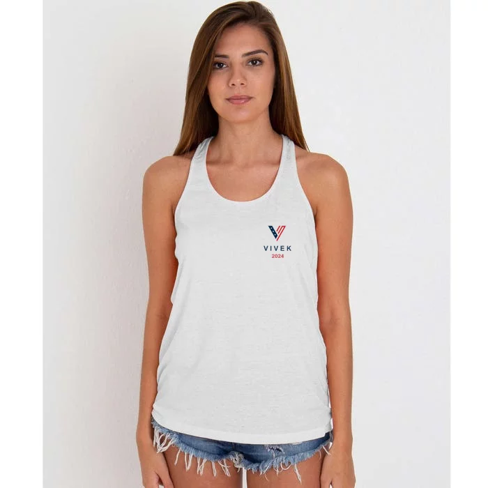 Vivek 2024 Pocket Print Logo Women's Knotted Racerback Tank