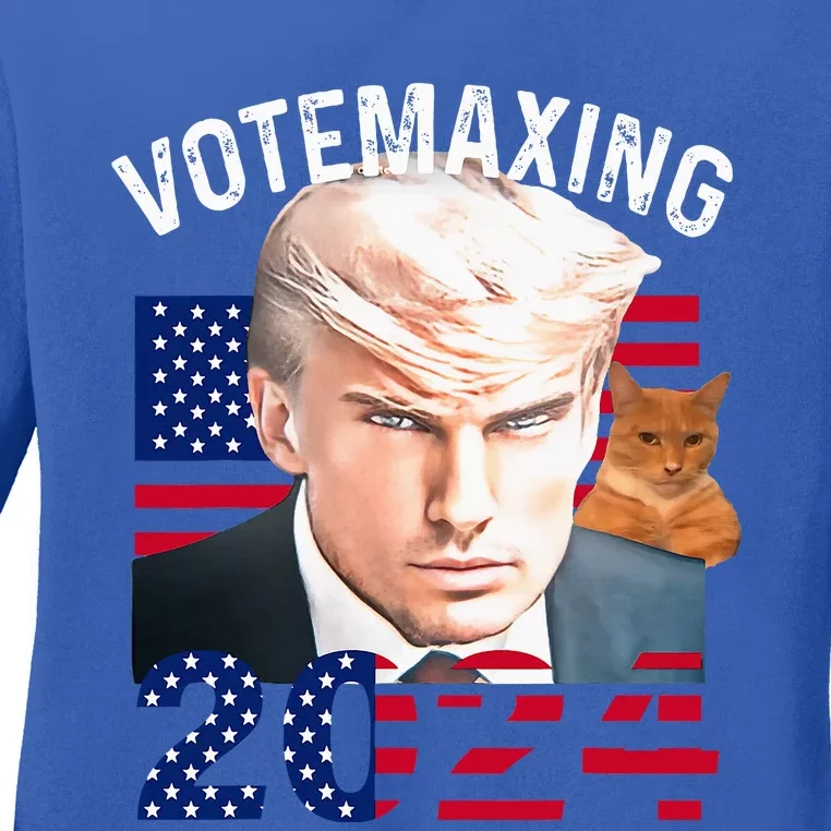 Votemaxing 2024 Trump Mewing Looksmaxxing Ladies Long Sleeve Shirt