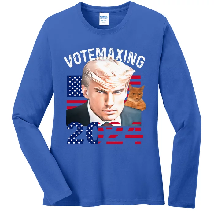 Votemaxing 2024 Trump Mewing Looksmaxxing Ladies Long Sleeve Shirt