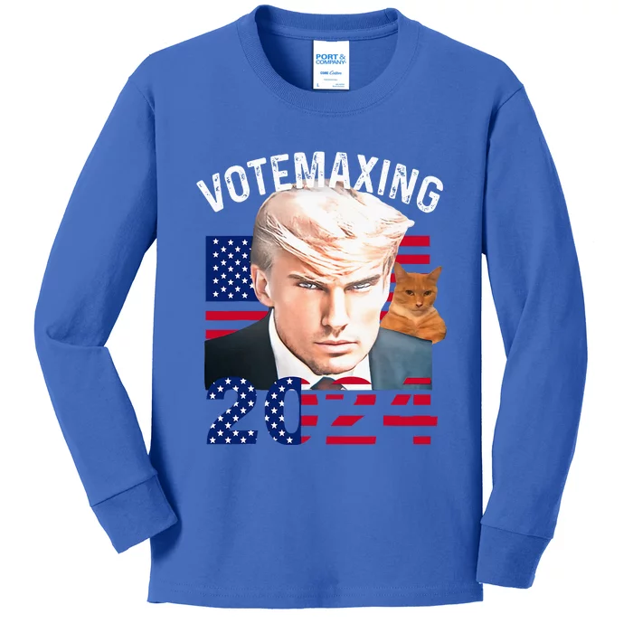 Votemaxing 2024 Trump Mewing Looksmaxxing Kids Long Sleeve Shirt