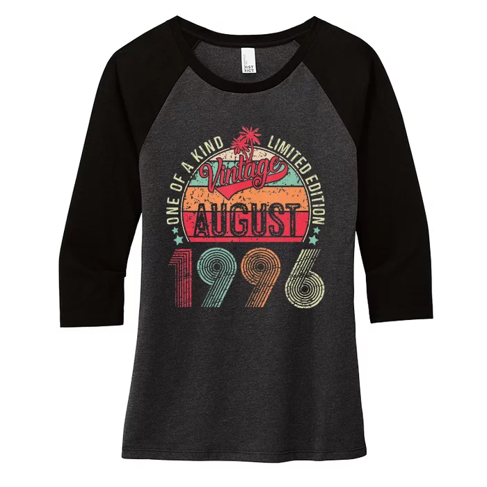 Vintage 27 Years Old August 1996 27th Birthday Women's Tri-Blend 3/4-Sleeve Raglan Shirt